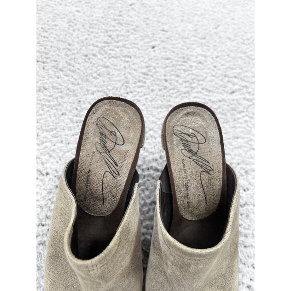 Women's Donald J Pliner Taupe Shimmery Peep Toe Slip On Studded Heels Size 6.5 M - Picture 4 of 12